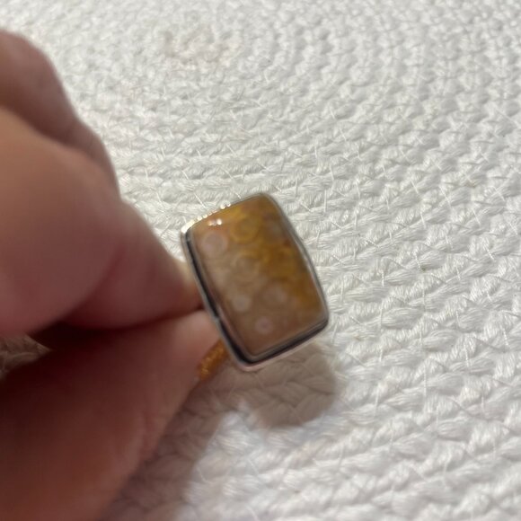 Natural FOSSIL CORAL Handmade Sterling 925 Ring Size 8 #765D - Picture 2 of 3